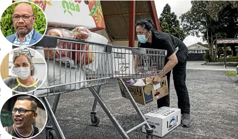  ?? RICKY WILSON/STUFF ?? Papakura Marae is delivering kai and medical support to Covid-infected whānau. Inset: Dr Api Talemaitog­a, top, Debbie Munroe and Dave ‘‘Buttabean’’ Letele.