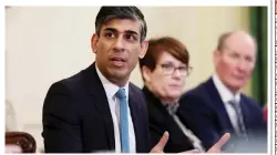  ?? ?? British Prime Minister Rishi Sunak speaks with business leaders during the first meeting of his Business Council inside 10 Downing Street in Central London, UK on Wednesday