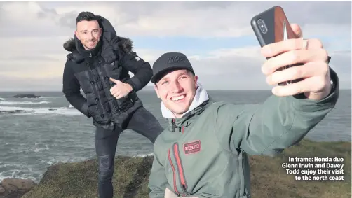  ??  ?? In frame: Honda duo Glenn Irwin and Davey Todd enjoy their visit
to the north coast