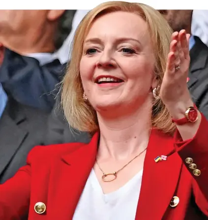  ?? ?? Cheering on the Lionesses: Liz Truss watches the Euro final at Wembley yesterday