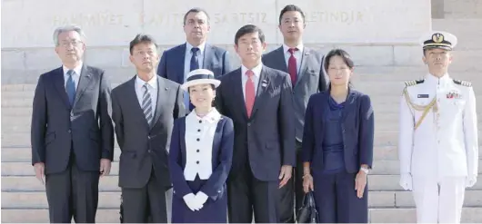  ?? — AFP ?? Japanese Princess Akiko poses for a photograph with her entourage after visiting the Anitkabir, the mausoleum of Turkish Republic’s founder Mustafa Kemal Ataturk, during her visit to Ankara on Monday.