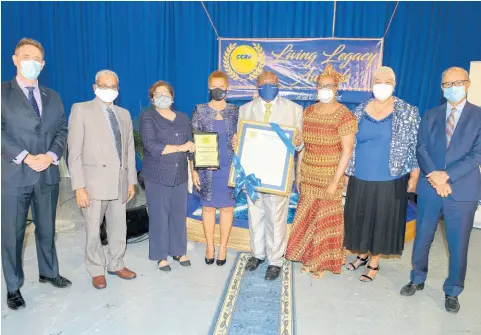  ??  ?? From left are Chris Hind, general manager, JNGI (Sponsor); Sethuraman Kumaraswam­y, board director; Jean Lowrie-Chin, CCRP executive chair; Saundra Bailey, COO, Gallagher Insurance Brokers (sponsor); Oliver Samuels; Patricia Reid-Waugh, board director; Amb. Aloun Assamba, director Emerita; and Michael Fraser, board director.