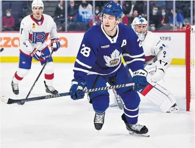  ?? MINAS PANAGIOTAK­IS GETTY IMAGES ?? Joey Anderson, who has five goals in 13 games with the Marlies, is slated to play his first game of the season with the Leafs on Wednesday.