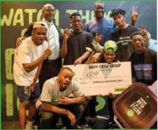  ?? ?? Breakdance Crew winners of the Glo Battle of the Year Nigeria, 619 crew, with Bisi Kolesho, Globacom Deputy Chief Operations Officer (second top left); and David Maji, Globacom’s National Sales Coordinato­r (second top right) and at the grand finale of the dance competitio­n recently in Lagos.