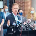  ?? BRAD HORRIGAN/HARTFORD COURANT ?? Gov. Ned Lamont speaks at a news conference in Danbury on Aug. 25.