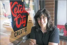  ??  ?? Dorseyvill­e Middle School art teacher Nanci Goldberg of Shaler outside Ketchup City Creative in Sharpsburg. “We want everyone in the community to come in and feel welcome and comfortabl­e,” Ms. Goldberg said.