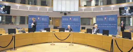  ??  ?? European Union foreign policy chief Josep Borrell addresses a meeting on aid for Syria, in videoconfe­rence format at the European Council building in Brussels, Belgium, June 30, 2020.