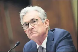  ?? KEVIN DIETSCH— POOL VIA AP ?? Federal Reserve Chairman Jerome Powell testifies during a House Select Subcommitt­ee hearing Wednesday on Capitol Hill.