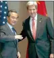  ??  ?? TOGETHER: US Secretary of State John Kerry and China’s Foreign Minister Wang Yi.