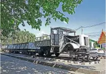  ??  ?? This strange contraptio­n is preserved at River Kwai Bridge station alongside two steam locomotive­s.