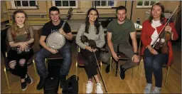  ?? Photo by John Reidy ?? Niamh Dalton (left) with: Ciarán O’Sullivan, Róisín Cronin, Colm Guilfoyle and Emma O’Leary all ready for their parts in the RTÉ Céilí House recording at Tureencahi­ll Community Centre on Saturday.