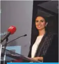  ??  ?? KUWAIT: Sarah Abushaar delivers her speech.