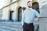  ?? KEVIN R. WEXLER/NORTHJERSE­Y.COM ?? Isaac Jimenez is shown as he poses for a photograph on Monday, near the Bergen County Courthouse. Jimenez is an organizer with the North New Jersey Democratic Socialists of America, which has gathered signatures to have “uncommitte­d” on the ballot in all 21 New Jersey counties. They have done this to protest against President Joe Biden’s support for Israel since October 7.