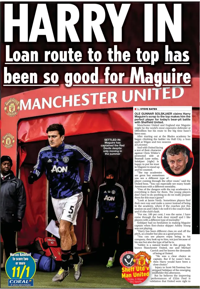  ??  ?? SETTLED IN: Maguire has captained the Red Devils despite only moving in the summer