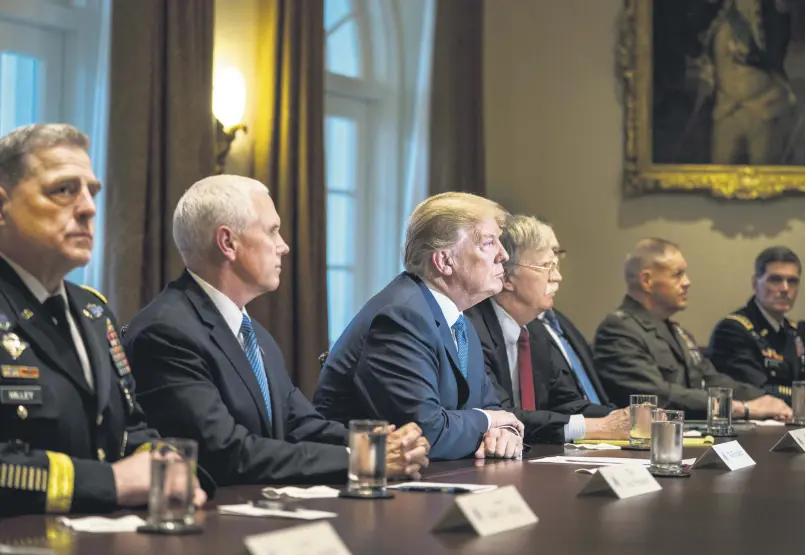  ??  ?? U.S. President Donald J. Trump (C) speaks with the media before a meeting with his military leadership in the Cabinet Room of the White House, Washington, April 9, 2018.