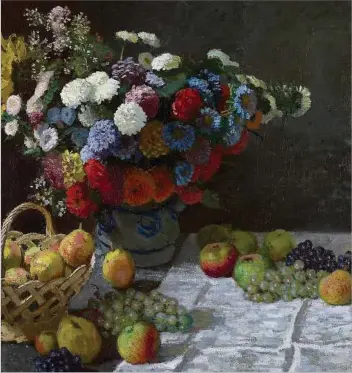  ?? J. Paul Getty Museum, Los Angeles ?? Claude Monet’s Still Life With Flowers and Fruit (detail shown) will be on view at Fort Worth’s Kimbell Art Museum beginning Oct. 16.