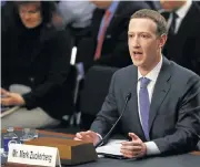  ?? /Reuters ?? Oversight: Facebook CEO Mark Zuckerberg testifies at a Senate hearing in Washington in April 2018.