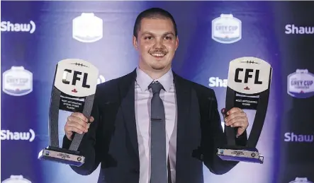  ??  ?? Record-setting Ottawa Redblacks kicker Lewis Ward was named the Most Outstandin­g Rookie and Most Outstandin­g Special Teams Player.