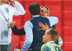  ?? Rex Features ?? Gareth Southgate with his wife at the end of the game. Southgate prepped his side for the possibilit­y of penalties.