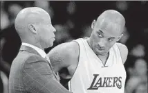  ?? Gina Ferazzi Los Angeles Times ?? LAKERS COACH Byron Scott and Kobe Bryant talk during a game. Each had a vision of how Bryant’s career would end.