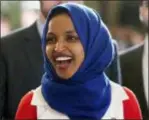  ?? CAROLYN KASTER — THE ASSOCIATED PRESS ?? In this photo, Rep. Ilhan Omar, D-Minn., arrives for President Donald Trump’s State of the Union address to a joint session of Congress on Capitol Hill in Washington.