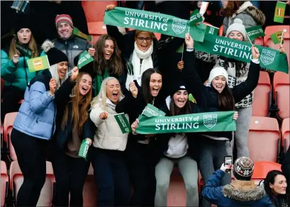  ?? ?? University of Stirling fans in full voice at Tannadice after turning out to cheer on Ben Fry ( inset) and Co