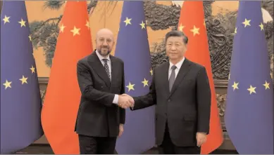  ?? -AP ?? BEIJING
European Council President Charles Michel attends a meeting with Chinese President Xi Jinping at the Great Hall of the People in Beijing.