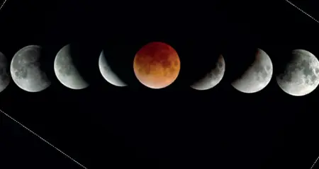  ??  ?? Spettacolo celeste La luna sarà oscurata poco a poco fino ad assumere un colore rosso scuro. A destra l’osservator­io del Bondone