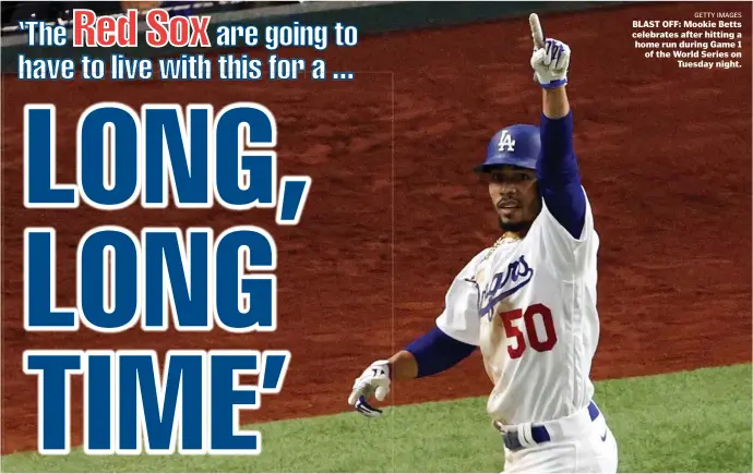  ?? Getty IMaGes ?? BLAST OFF: Mookie Betts celebrates after hitting a home run during Game 1 of the World Series on Tuesday night.