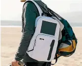  ??  ?? This BirkSun Boost Sport backpack uses solar power to recharge.