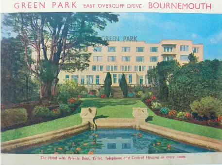  ?? ?? Above: 1950s postcard of The Green Park Hotel in Bournemout­h