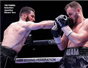  ?? Photos: TOP RANK ?? THE POWER: Beterbiev squashes Dienes’ face