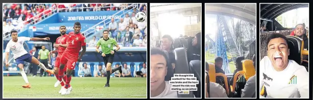  ??  ?? ALL THE FUN OF THE FAIR Jesse Lingard enjoyed himself with a stunning goal against Panama.. and saw the funny side of a rollercoas­ter scare with his England pals on a day off