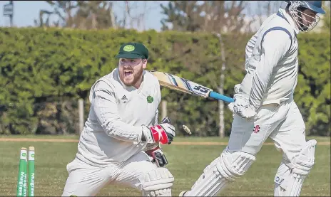  ??  ?? HOWZAT!: Mulgrave 2nds wicketkeep­er Jordan Ingham celebrates running out Wykeham 2nds opener Tom Poor for eight