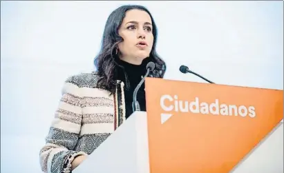  ?? CIUDADANOS ?? La presidenta de Ciudadanos, Inés Arrimadas, durante la rueda de prensa celebrada ayer