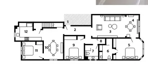  ??  ?? 1 Entry
2 Foyer
3 Living area
4 Casual dining
5 Main bedroom
6 Ensuite 7 Bathroom
8 Laundry
9 Bedroom
10 Formal dining
11 Bedroom
12 Kitchen