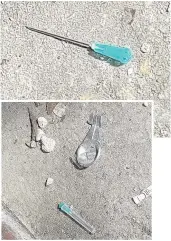  ??  ?? A young Loughborou­gh couple are calling on Charnwood Borough Council to take action after constantly finding discarded drug needles on land behind their home.