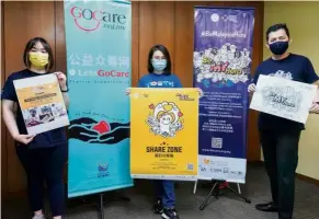  ??  ?? Caring for the public’s health: Wong (centre) with by GoCare manager Ngang Wei Xiang (right) and CRSM executive Tan Yi Lin promoting the GoCare Share Zone event in Petaling Jaya.