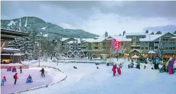  ?? JUSTA JESKOVA/TOURISM WHISTLER ?? Kids are sure to enjoy skating and playing at Whistler Olympic Plaza.