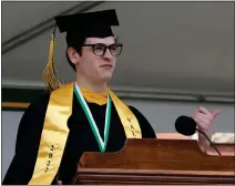  ?? ?? Valedictor­ian Sebastian Goyette-connerty of Ashby, addresses the crowd at the Fitchburg State University Commenceme­nt.
