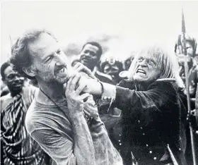  ??  ?? Hell is other people: Werner Herzog and Klaus Kinski on the set of Fitzcarral­do