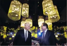  ?? Andy Wong Associated Press ?? GOV. JERRY BROWN chats with Wan Gang, China’s science and technology minister, at a clean-energy conference in Beijing last month.