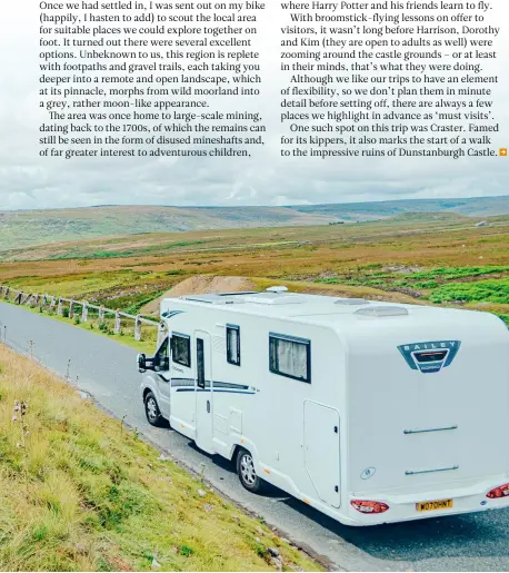  ??  ?? 1 Wide open spaces among the Yorkshire Dales are perfect for uncrowded touring
2 Kim, Harrison and Dorothy are ready to explore magnificen­t Alnwick Castle