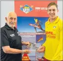  ??  ?? Hamish Clayton is Surf Life Saving New Zealand’s top volunteer lifeguard, pictured with Surf Lifesaving New Zealand president Brian Velvin.