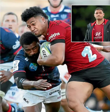  ?? GETTY IMAGES ?? Crusaders utility Leicester Fainga’anuku had a try disallowed for a double movement late in their 52-26 win over the Rebels in Sydney on Saturday. Inset, loose forward Whetukamok­amo Douglas reflects on the Crusaders’ failure to qualify for the Trans-Tasman final.