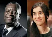  ??  ?? Congolese gynecologi­st Denis Mukwege and Nadia Murad, public advocate for the Yazidi community in Iraq and survivor of sexual enslavemen­t by the Islamic State. AFP