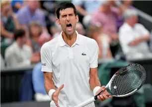  ?? — Reuters ?? Djokovic defeated Nadal 6-4, 3-6, 7-6 (11/9), 3-6, 10-8 to reach his fifth Wimbledon final.