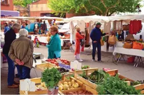  ??  ?? Le marché très coloré du village de Roussillon rassemble tous les jeudis matin de petits producteur­s.