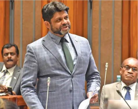  ?? Photo: Parliament of Fiji ?? Attorney-General, Aiyaz Sayed-Khaiyum giving a statement during the Parliament sitting on May 28, 2020.