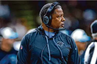  ?? Chris Graythen/Getty Images ?? Steve Wilks inherited a 1-4 Panthers team after Matt Rhule was fired and led it to a 6-6 finish.